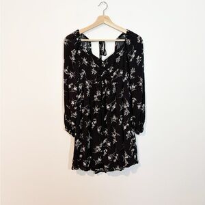 Altar’d State Black Floral Long Sleeve Mini Dress Size Small